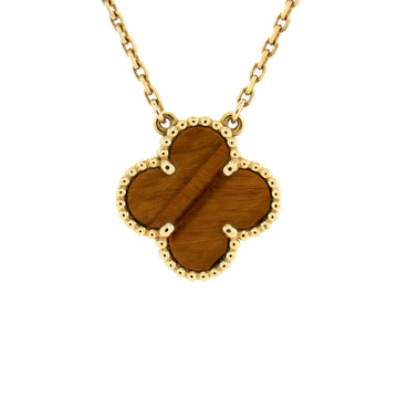 Van Cleef & Arpels Vintage Alhambra Pendant Necklace 18K Yellow Gold and Tiger Eye
