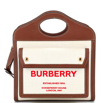 Burberry Logo Pocket Tote Canvas with Leather Mini