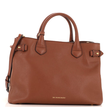 Burberry Banner Tote Leather and House Check Canvas Medium