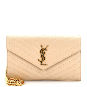 Saint Laurent Classic Monogram Wallet on Chain Matelasse Chevron Leather Medium