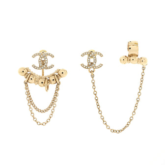 Chanel CC Chain Ear Jacket and Cuff Earrings Metal with Crystals