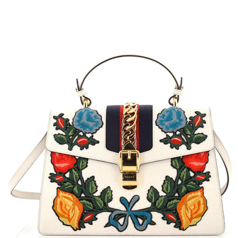 Gucci Sylvie Top Handle Bag Embroidered Leather Medium