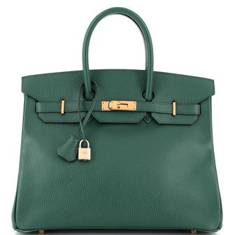 Hermes Birkin Handbag Green Ardennes with Gold Hardware 35