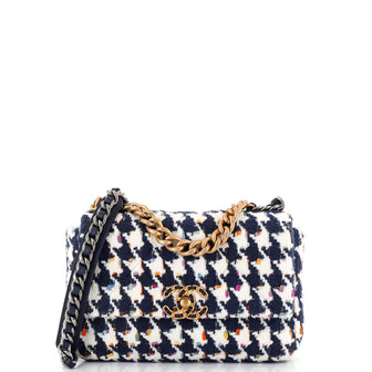 Chanel 19 Flap Bag Quilted Houndstooth Tweed and Ribbon Medium