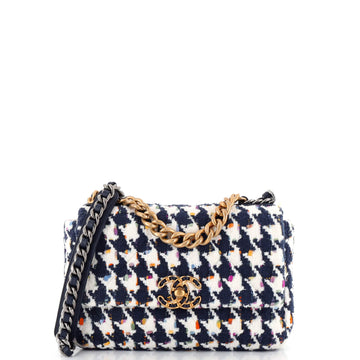 Chanel 19 Flap Bag Quilted Houndstooth Tweed and Ribbon Medium