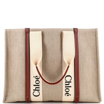 Chloe Woody Tote Canvas with Leather Large
