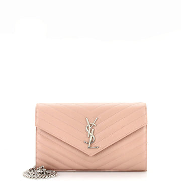 Saint Laurent Classic Monogram Wallet on Chain Matelasse Chevron Leather Medium