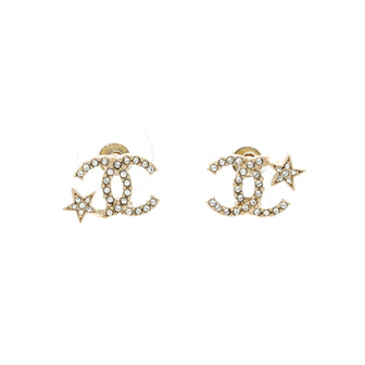 Chanel CC Asymmetrical Starfall Stud Earrings Metal and Crystals
