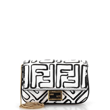 Fendi X JOSHUA VIDES Chain Baguette Charm Bag FF Embossed Leather Nano