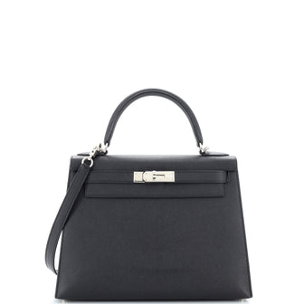 Hermes Kelly Handbag Black Epsom with Palladium Hardware 28
