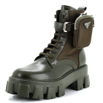 Prada Monolith Combat Boots Leather and Nylon