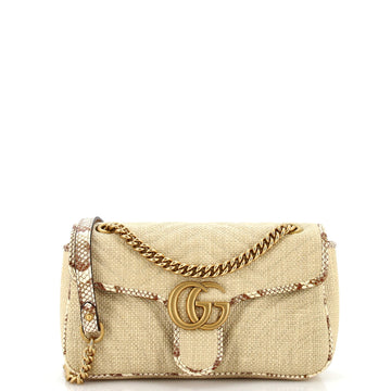 Gucci GG Marmont Flap Bag Matelasse Raffia with Snakeskin Small