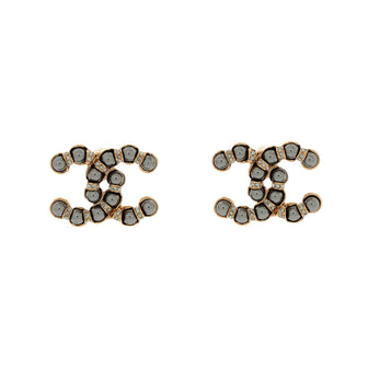 Chanel CC Stud Scarab Earrings Metal with Crystals and Faux Pearls