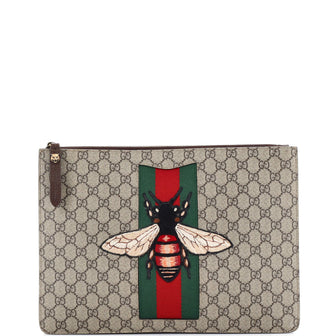 Gucci Bee Web Zipped Pouch GG Coated Canvas Medium
