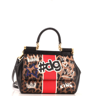 Dolce & Gabbana Miss Sicily Bag Leopard Graffiti Printed Leather Small