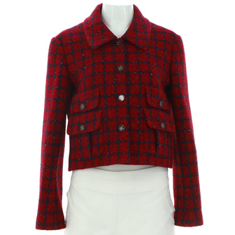 Chanel Women's Plaid Four Pocket Button Up Jacket Tweed