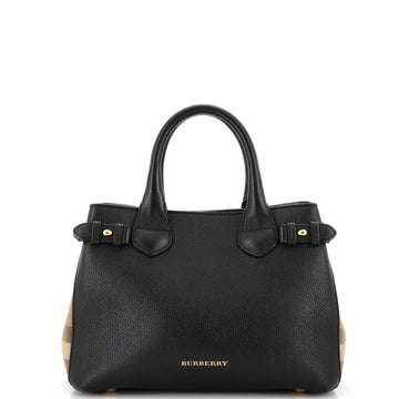 Burberry Banner Tote Leather and House Check Canvas Small