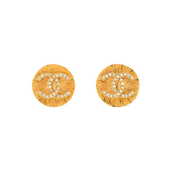 Chanel CC Round Stud Earrings Metal with Crystals