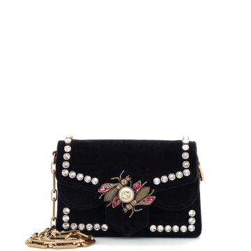Gucci Broadway Pearly Bee Shoulder Bag Crystal Embellished Velvet Mini
