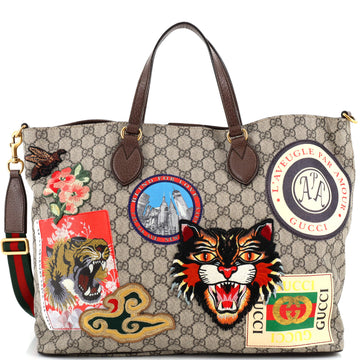 Gucci Courrier Convertible Soft Open Tote GG Coated Canvas with Applique Large