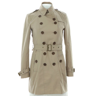 Burberry Women's Double Breasted Belted Mid-Length Trench Coat Cotton