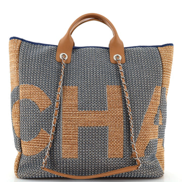 Chanel Deauville Logo Shopping Tote Printed Raffia Large