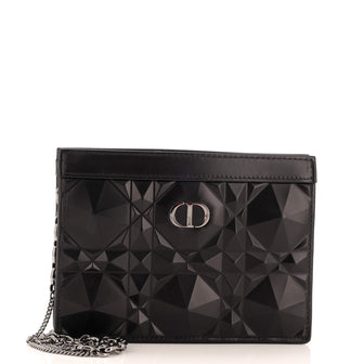 Christian Dior Caro Zipped Pouch With Chain Diamond Motif Cannage Calfskin