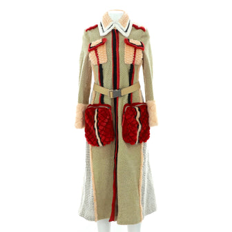 Fendi Women's Colorblock Belted Long Coat Mink with Lambskin