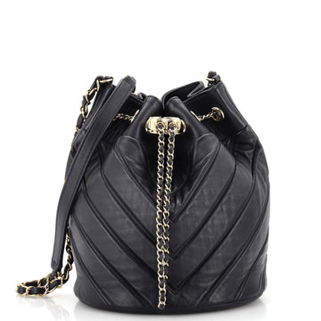 Chanel Daily Chevron Drawstring Bucket Bag Chevron Calfskin Small