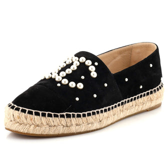 Chanel Women's CC Cap Toe Espadrilles Embellished Suede