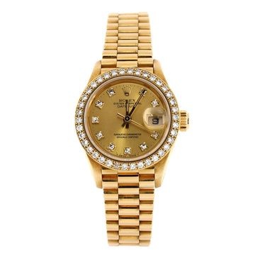 Rolex Oyster Perpetual President Datejust Automatic Watch Yellow Gold with Diamond Bezel and Markers 26