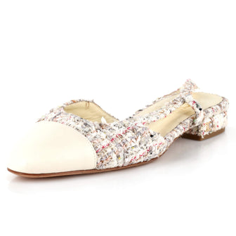 Chanel Women's Cap Toe CC Slingback Flats Tweed with Leather