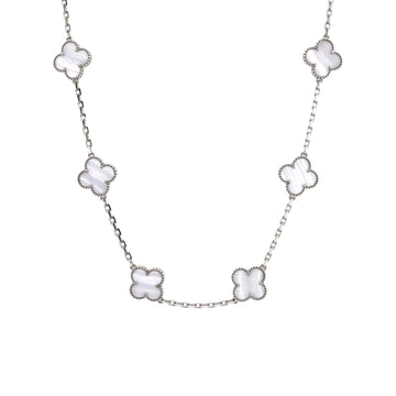 Van Cleef & Arpels Vintage Alhambra 10 Motifs Necklace 18K White Gold and Chalcedony