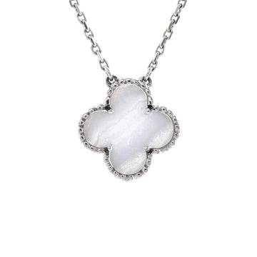 Van Cleef & Arpels Vintage Alhambra Pendant Necklace 18K White Gold and Chalcedony
