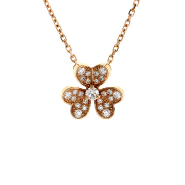 Van Cleef & Arpels Frivole Pendant Necklace 18K Rose Gold with Pave Diamonds Mini