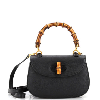 Gucci Vintage Convertible Bamboo Top Handle Bag Leather Small