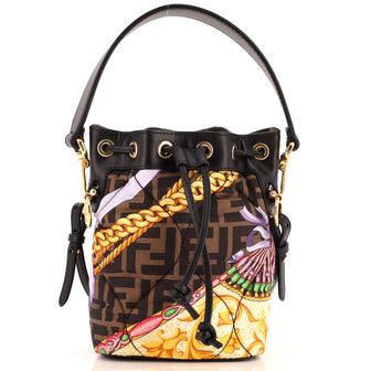 Fendi x Versace Fendace Mon Tresor Bucket Bag Quilted Printed Zucca Silk Mini