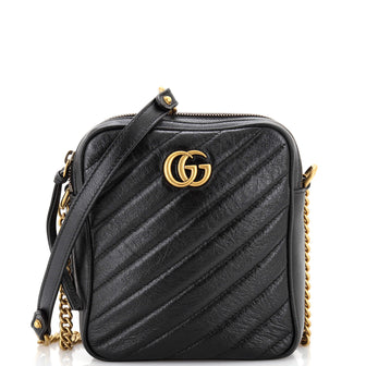 Gucci GG Marmont Double Zip Camera Bag Diagonal Quilted Leather Mini