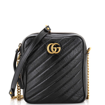 Gucci GG Marmont Double Zip Camera Bag Diagonal Quilted Leather Mini
