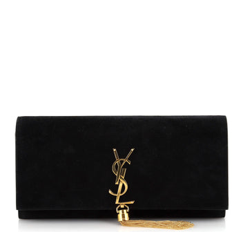 Saint Laurent Classic Monogram Tassel Clutch Suede Long