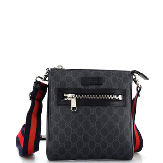 Gucci Web Strap Front Zip Messenger Bag GG Coated Canvas Small