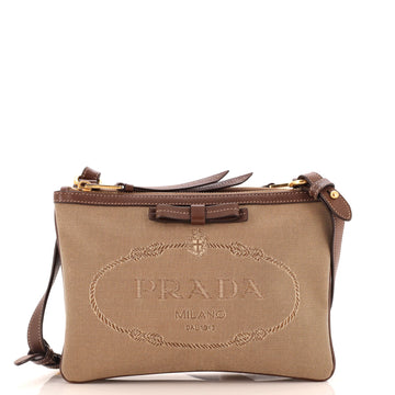 Prada Logo Double Zip Crossbody Bag Canvas