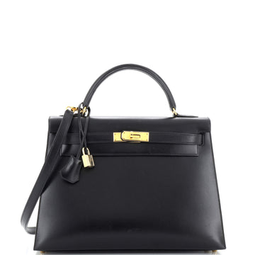 Hermes Kelly Handbag Black Box Calf with Gold Hardware 32