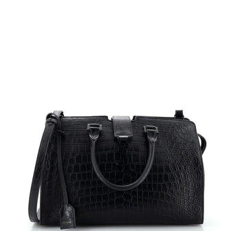Saint Laurent Monogram Cabas Crocodile Embossed Leather Small
