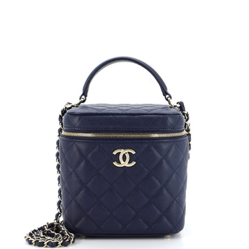 Chanel CC Top Handle Vanity Case with Chain Quilted Caviar Small