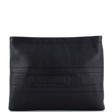 Christian Dior Logo Stripe Zip Pouch Leather Medium