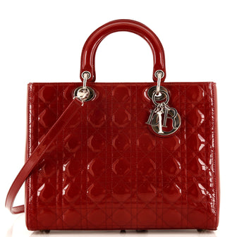 Christian Dior Lady Dior Bag Cannage Quilt Patent Large