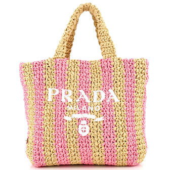 Prada Logo Tote Raffia Small