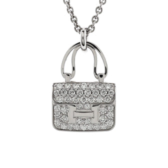 Hermes Amulettes Constance Pendant NM Necklace 18K White Gold and Diamonds