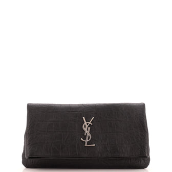 Saint Laurent West Hollywood Fold Over Clutch Crocodile Embossed Leather